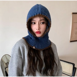Adjustable Elastic Balaclava Hat Autumn Winter Warm Wool Knitted Neckerchief Women Men Ear Protection Windproof Scarf Beanie Cap