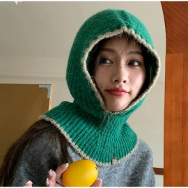 Adjustable Elastic Balaclava Hat Autumn Winter Warm Wool Knitted Neckerchief Women Men Ear Protection Windproof Scarf Beanie Cap